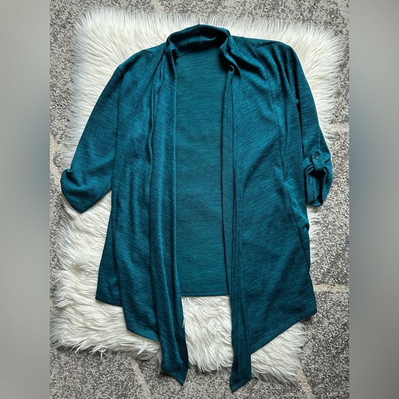 Derek Heart Sweaters - Teal drape front cardigan